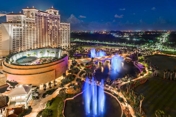 Grand Hyatt Baha Mar West Tower View Show Lake Fountains Nighttime