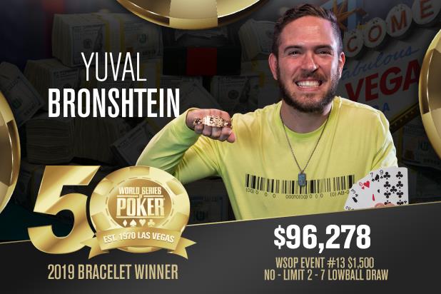 YUVAL BRONSHTEIN WINS FIRST WSOP GOLD BRACELET AT TENTH FINAL TABLE